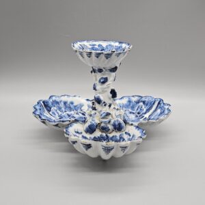 A Bow blue and white triple shell pickle dish, circa 1760