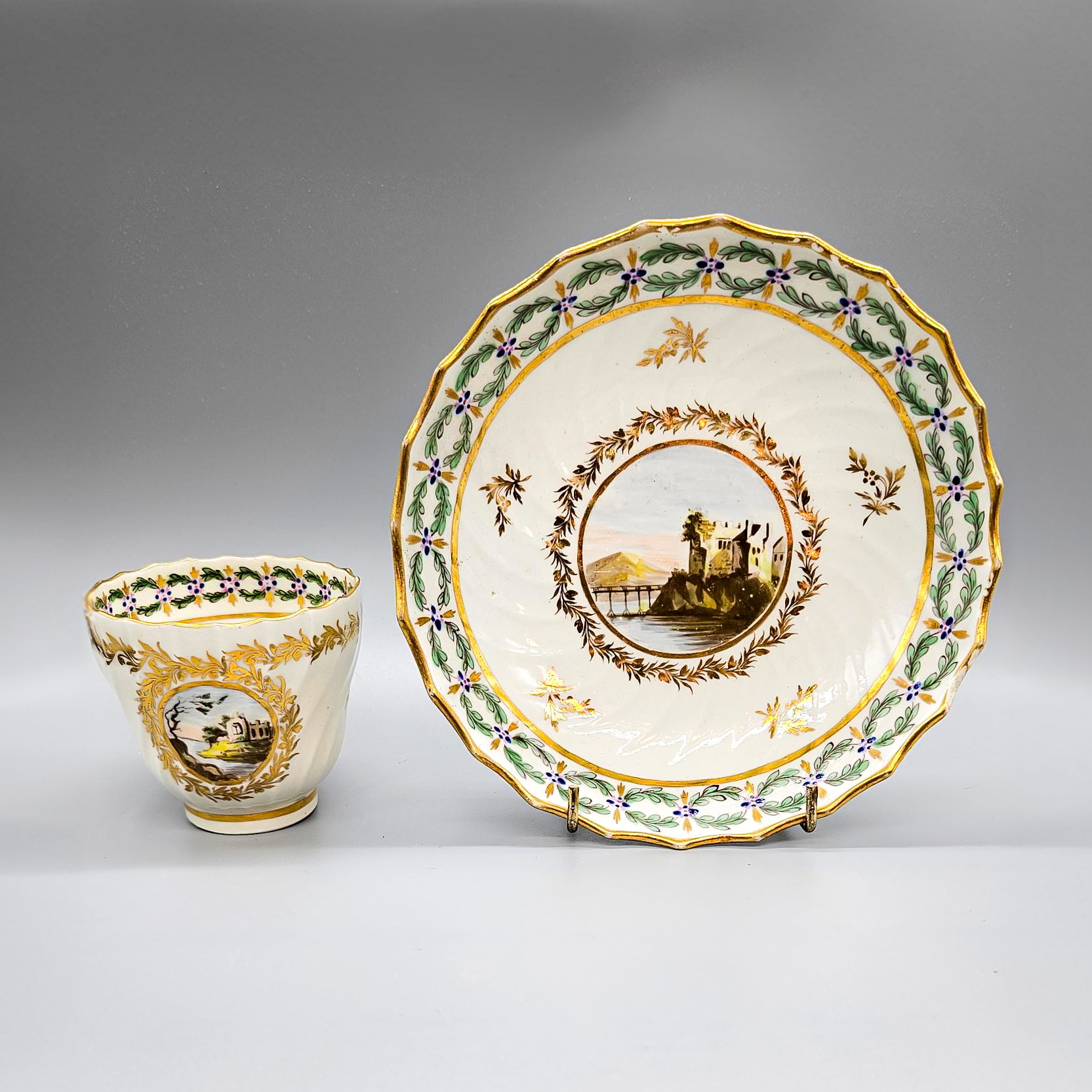 Caughley fluted coffee cup and saucer, circa 1793