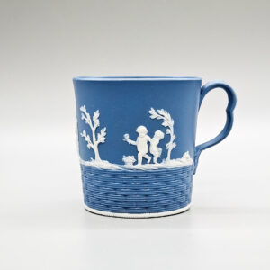 Neale solid blue jasper coffee cup with distinctive indented handle, circa 1785-90