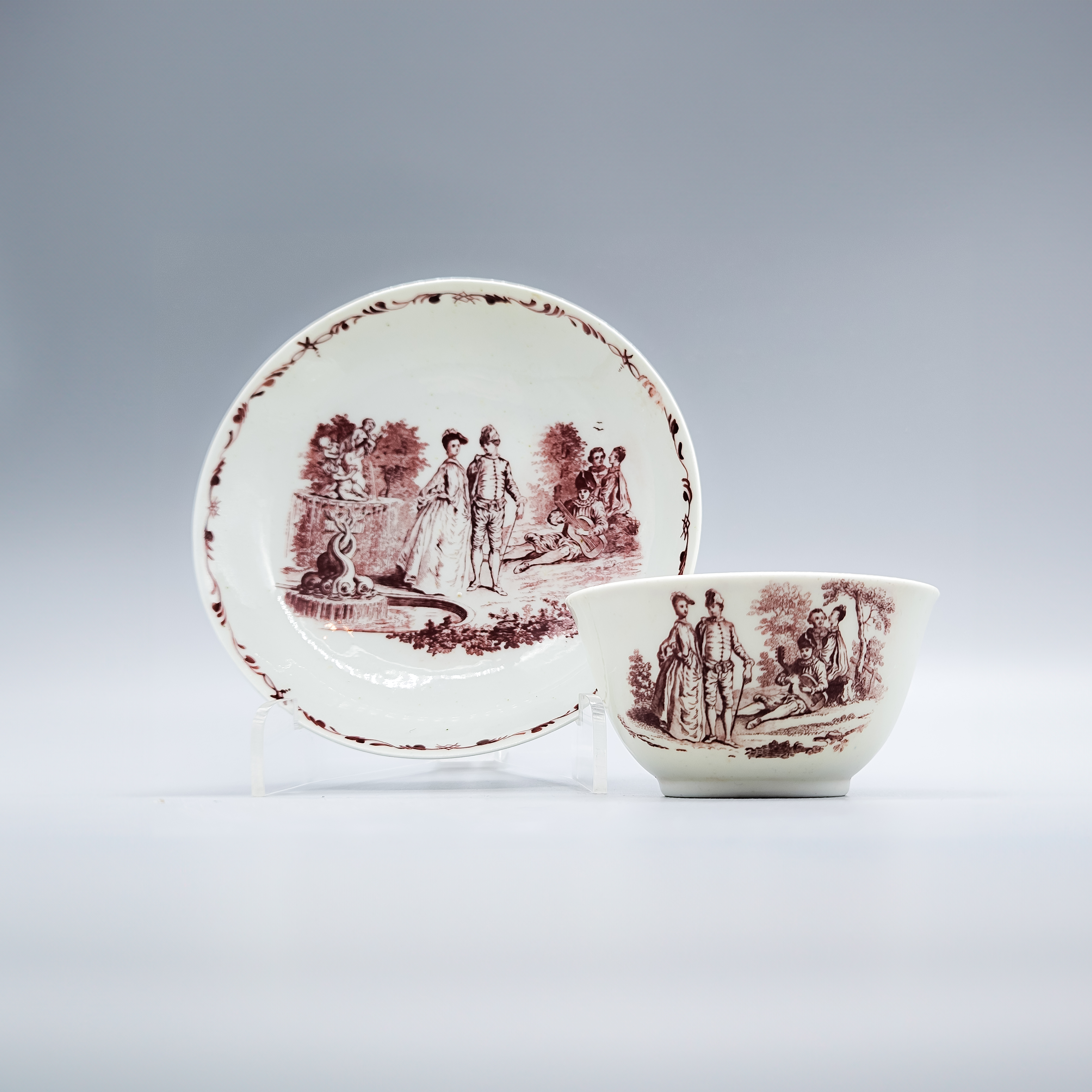 An early Worcester teabowl and saucer, circa 1755