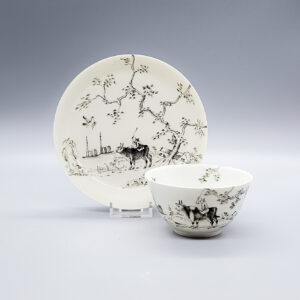 A rare finely potted early Worcester teabowl and saucer, circa 1754