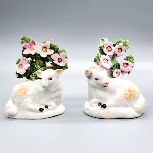 Pair of Derby sheep with bocage, circa 1760
