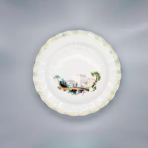 A very rare New Hall or Enoch Wood porcelain dessert plate from the ‘Mere’ service, painted by Fidelle Duvivier, circa 1785-90