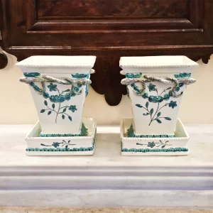 A rare pair of Neale creamware fern pots and stands, circa 1780-90