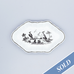 A Worcester spoon tray, printed in black with lapwings, a bird on a branch and one in flight, circa 1760