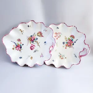 A very rare and extremely large pair of Bow dishes, circa 1765