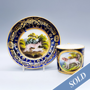 A rare Coalport ‘Animal Service’ coffee can and saucer, circa 1805 (1)