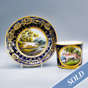 A rare Coalport ‘Animal Service’ coffee can and saucer, circa 1805 (2)