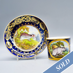 A rare Coalport ‘Animal Service’ coffee can and saucer, circa 1805 (3)