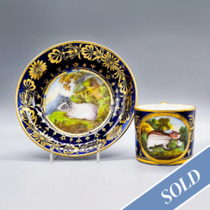 A rare Coalport ‘Animal Service’ coffee can and saucer, circa 1805 (5)