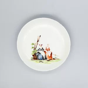 A rare Chinese porcelain London-decorated saucer, circa 1760