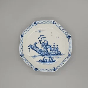 A rare Worcester octagonal press-moulded saucer, circa 1755