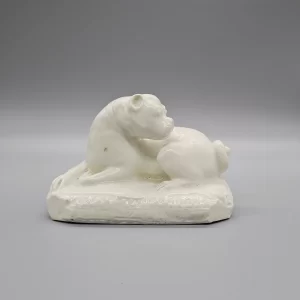 A Bow white porcelain model of a pug dog, circa 1753