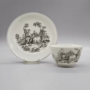 A Worcester teabowl and saucer, circa 1757-58