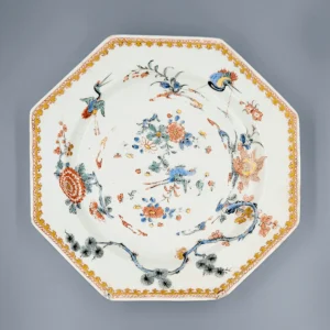 A rare Bow octagonal plate, circa 1753-55